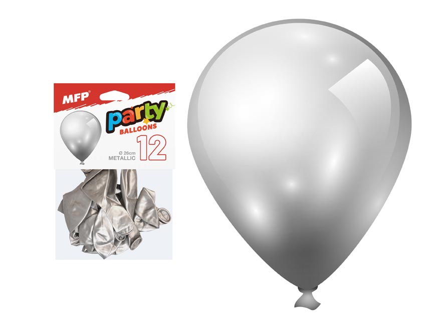Balónik M balenie 12ks metal 26cm strieborný